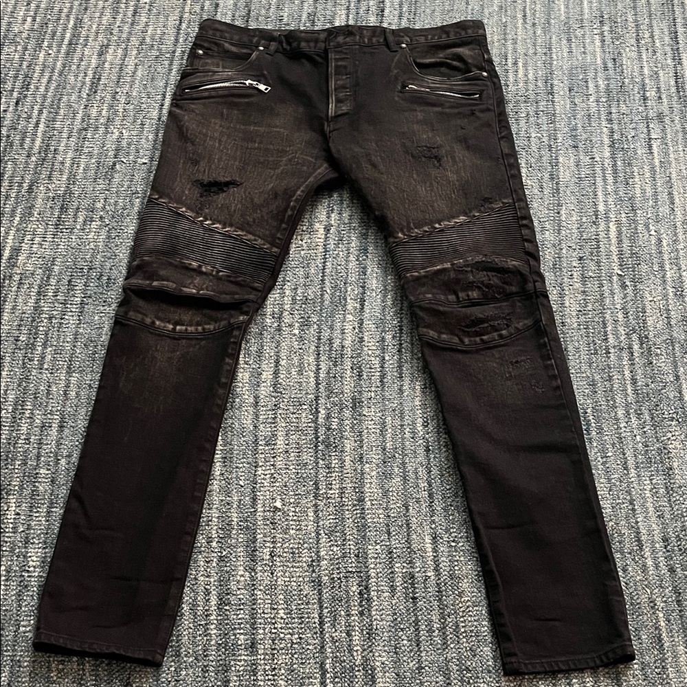 BALMAIN Black Distressed Jeans